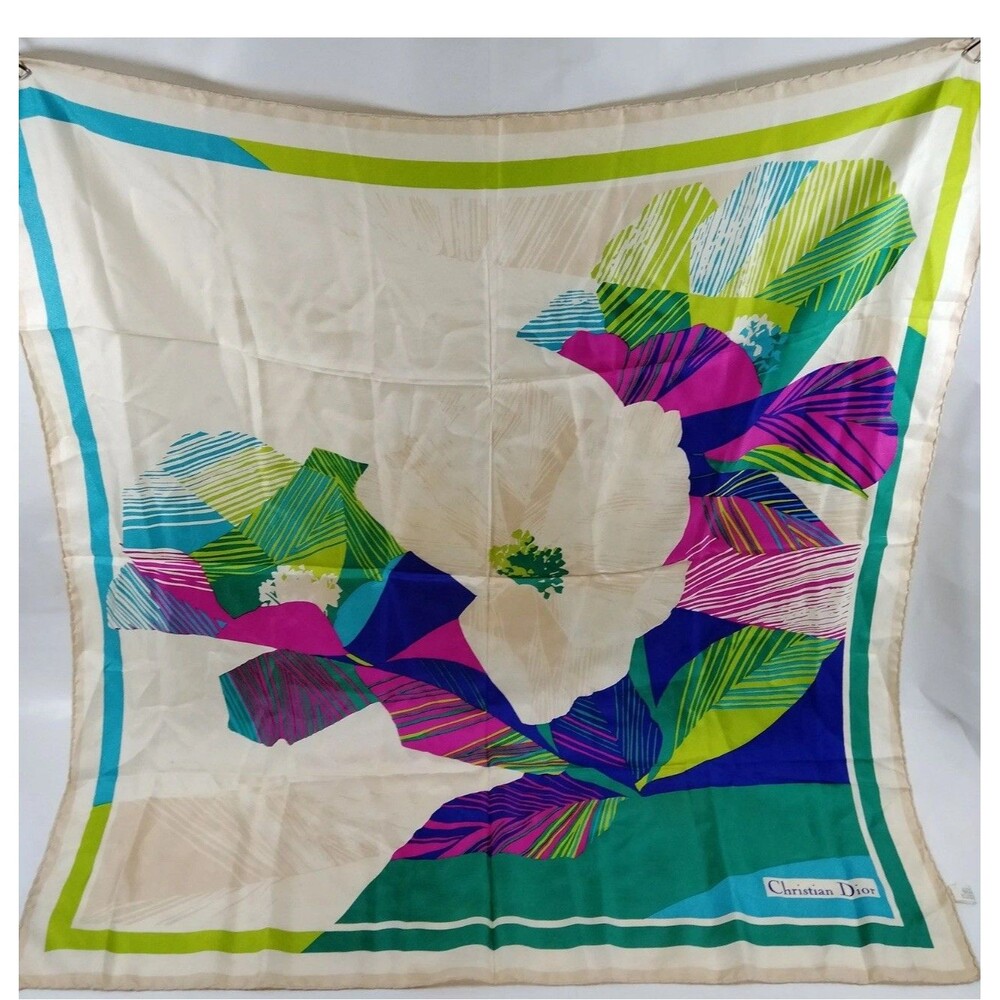 Authentic Vintage Christian Dior 100% Silk Scarf Made in Italy Floral 1980s /100